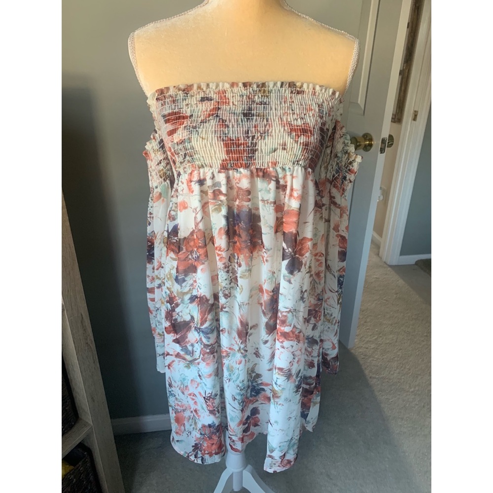 Smocked white and floral dress